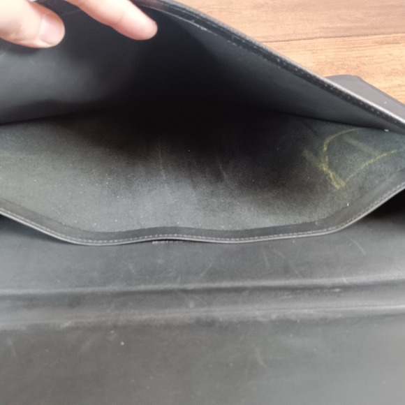 Vintage Tri-Color Leather Briefcase Messenger Bag Black Burgundy Gold Hardware - Picture 12 of 12